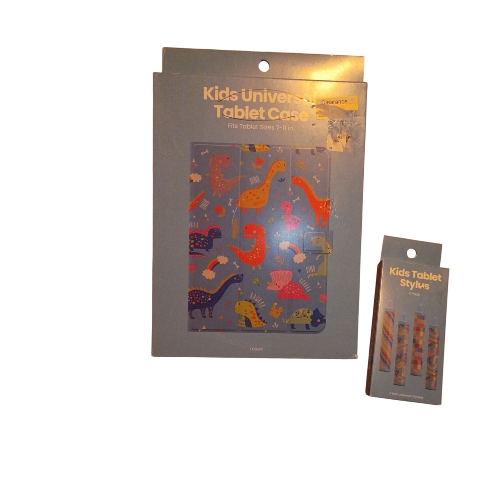 Kids Universal Tablet Case and 4 Pack Stylus Set - Dinosaur Design NIB- New
